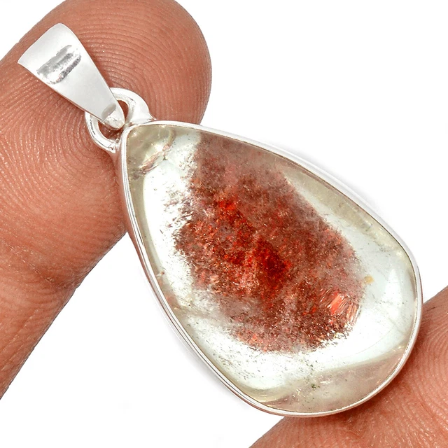 Treated Red Ghost Phantom, Lodolite 925 Sterling Silver Pendant Jewelry CP21780