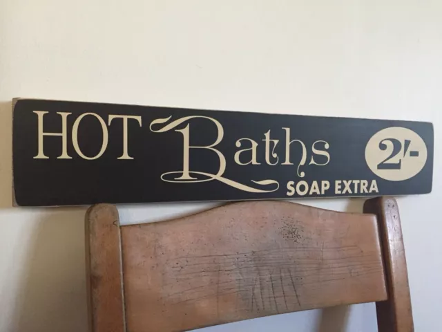 Bathroom Sign Hot Bath Vintage Style Plaque Toilet Room Victorian Wooden Shabby