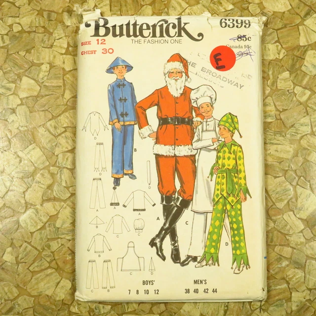 Boys Uncut 1960s 70s Santa Jester Costume Pattern Size 12 Butterick 6399