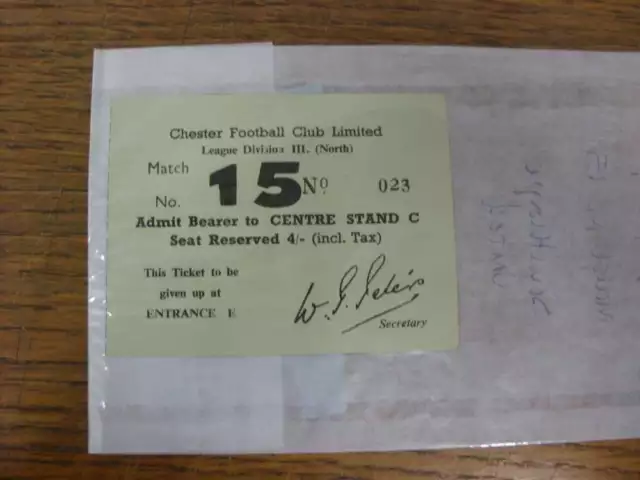 23/01/1954 Ticket: Chester v Scunthorpe United [Match Number 15] (game details n