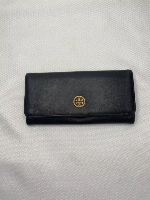 TORY BURCH Robinson Solid Black Leather Envelope Flap Continental Wallet