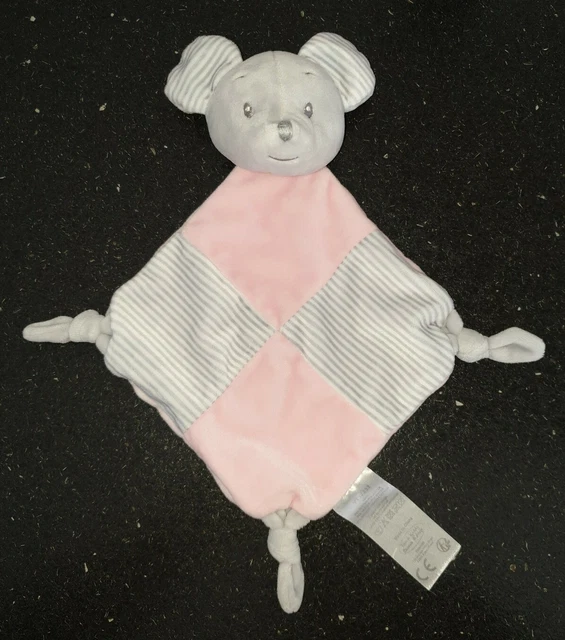 Neuf* Doudou Plat Souris Gris Rose Rayé Blanc Tom & Kiddy Bisous D'ange grelot