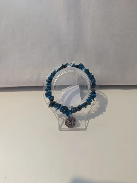 Blue Apatite Chip Bracelet With Egyptian Eye Charm