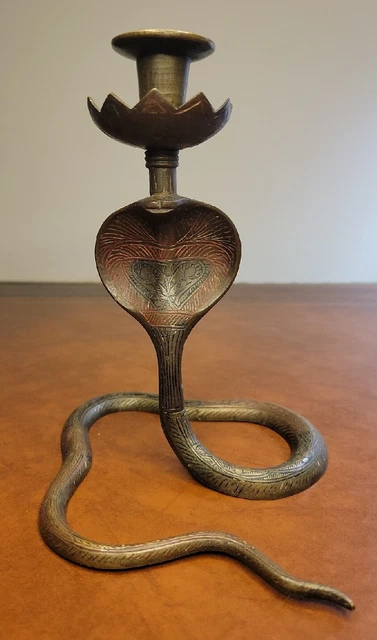 Vintage Brass Hooded Cobra Candlestick Holder