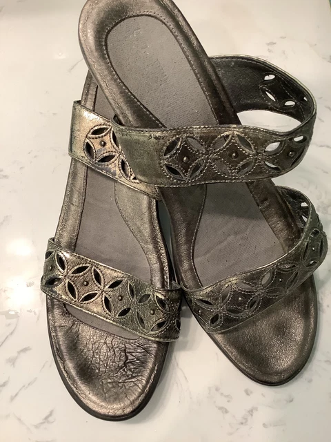 NAOT Treasure Metallic Pewter  Leather Slide Wedge Heel Sandals Women’s Size 41