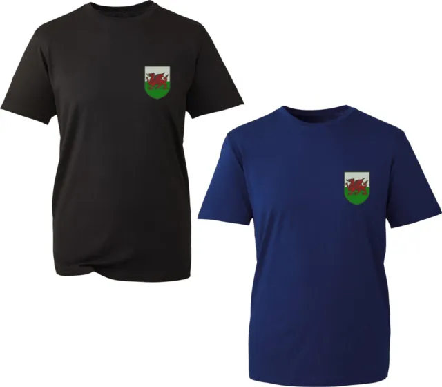 T-shirt ricamata gallese Dragon Battle Shield LC bandiera del Galles cimru top
