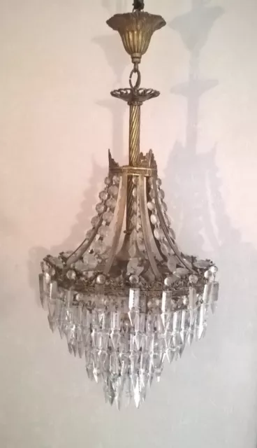 Lustre ancien forme montgolfière en laiton 4 feux