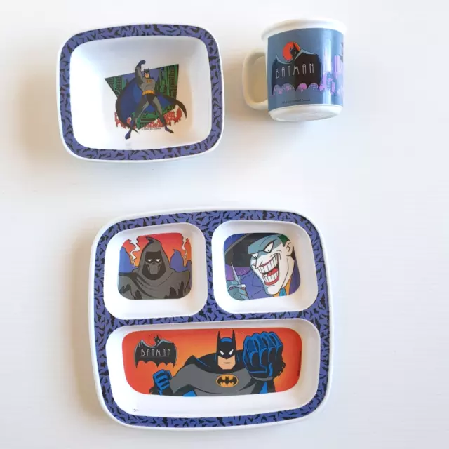 1994 Batman DC Comics Zak Designs Melamine Vintage Dinner Plate Set Animated