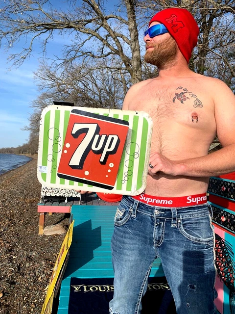 Vintage Metal 16 by 12  7 Up soda Pop Sign Seven Up 1960s striped version 2 side