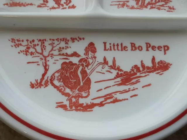 Little Bo Peep divided child's vitrock Fire King Red 30's/1940 Milk Glass plate