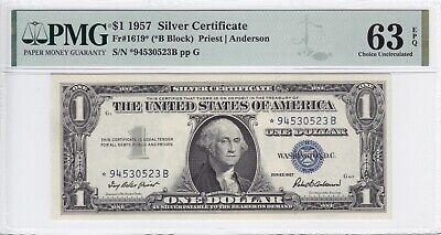 1957 $1 Silver Certificate STAR Note FR#1619* PMG CU 63 EPQ *94530523B