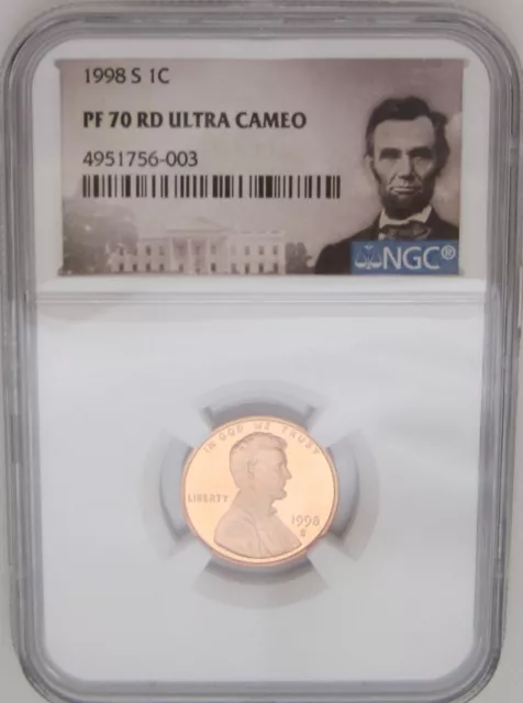 1998-S Lincoln Memorial Cent NGC PF70 RED ULTRA CAMEO - GRADED PROOF RED HOT