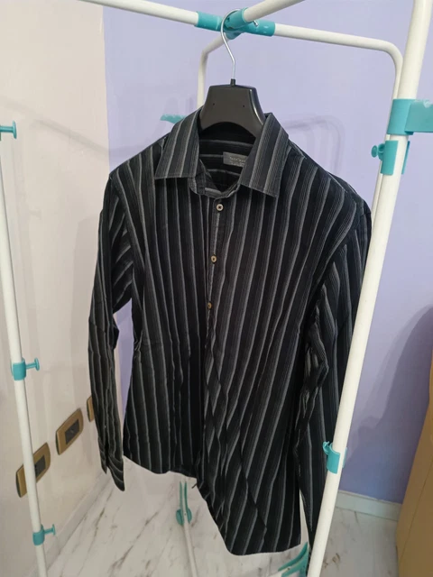 CAMICIA UOMO ZARA taglia 40 nera gessata bianco elegante slim fit