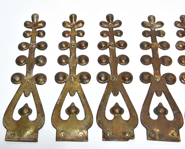 Unique 8 Matching Vintage Pressed Brass Strap Hinge Embellishment Decoration 2