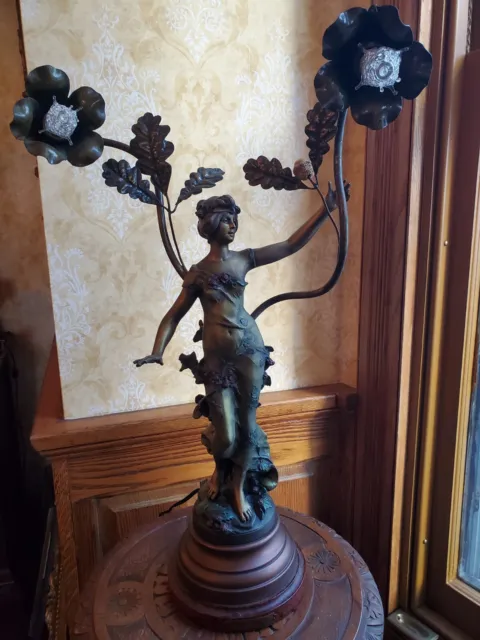 AUGUSTE MOREAU FIGURAL Lady Spelter Newel Nouveau Lamp $750.00 - PicClick