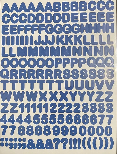 BLUE NUMBERS LETTERS Alphabet Symbols Scrapbook Stickers 8” x 10” Sheet ...