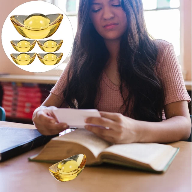 5 piezas Adorno de barras Cristal Fortuna Yuan-Bao Estatua Dorada