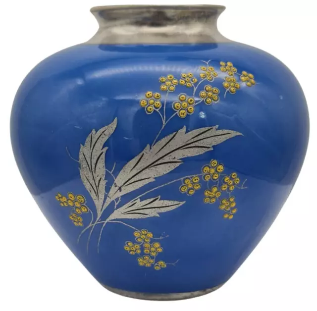 feine kleine Kugel Vase Silveroverlay Porzellan Art Deco  11cm Ø 10,8cm h