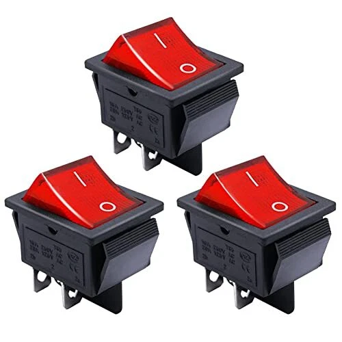 3pcs AC110V/120V Rocker Switch DPST ON-Off 4 Pin Red 4 Pin LED Red ON-OFF