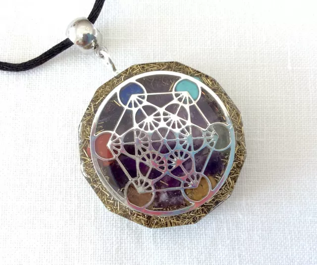 Orgone Pendant Sacred Geometry Metatron Amethyst Seven Chakra Stones Made in USA