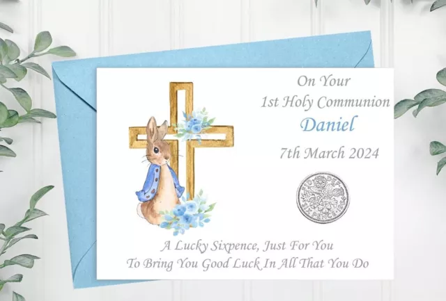 1st Holy Communion Gift. Personalized. Lucky Sixpence. Gift Card. Girl Or Boy