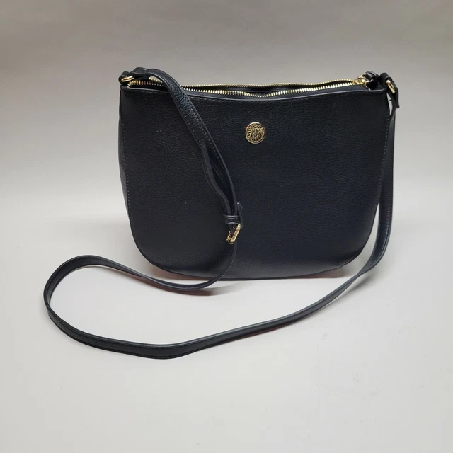 Anne Klein Medium Crossbody Shoulder Hand Bag Purse Black Faux Leather Vegan