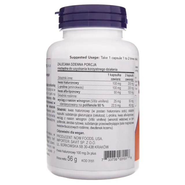 Now Foods Acide hyaluronique 100 mg, 120 capsules 3