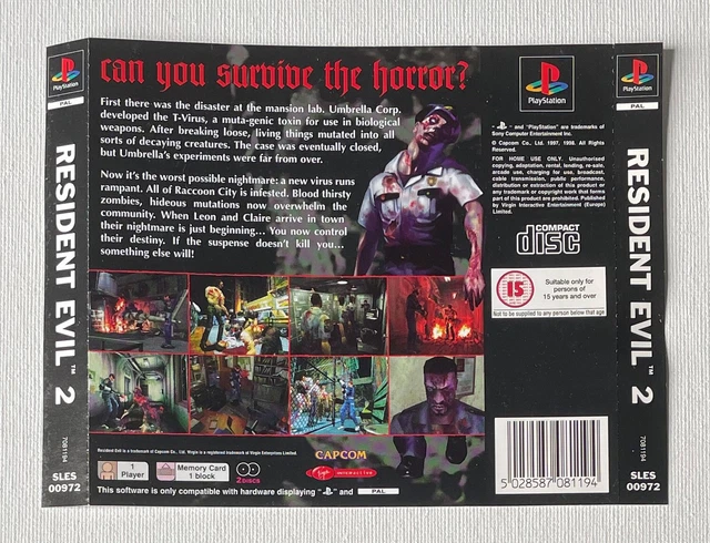 Resident Evil 2 PAL PlayStation PS1 ORIGINAL Rear Inlay Box Art ONLY GC