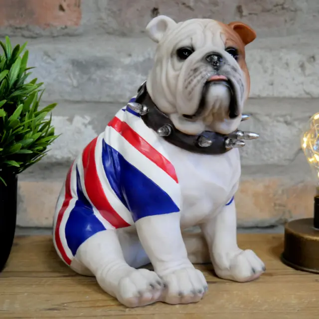 Sitting British Bulldog Sculpture Ornament Gift Resin Union Jack Dog Figure New