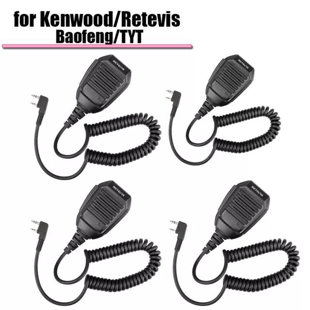 4Pack RETEVIS RS-113 2 Pin Walkie Talkie Handheld Speaker Microphone