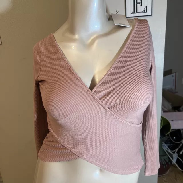 NWT Revolve Lanston SEXY CROSSOVER DUSTY PINK Ribbed Tee XS, S , M ,L