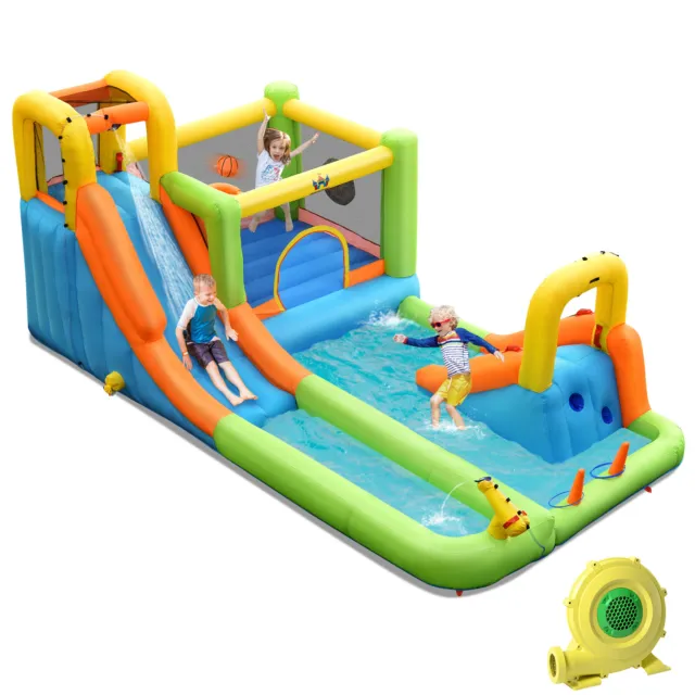 Inflatable Water Slide Jumping Castle Bounce House w/ Climbing Wall Target Balls