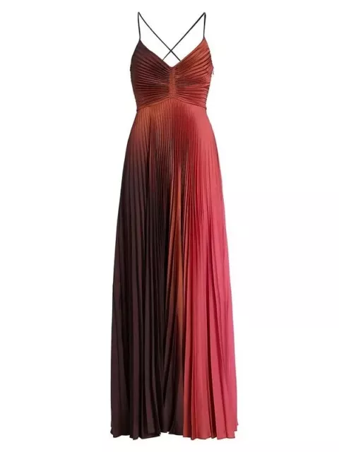 A.L.C. Dress Womens 6 Pink Brown Ariya Pleated Gown Open Back Maxi new