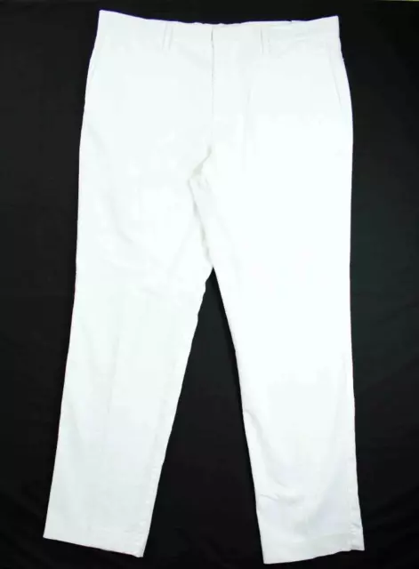 Perry Ellis Mens Linen Blend Pants 38x32 Slacks Slim Fit Flat Front White $95