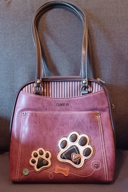 NEW Chala CONVERTIBLE Backpack Purse Shoulder Tote Bag PAW PRINT Burgundy Red