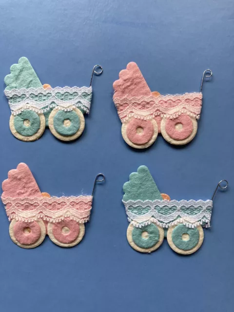 4 Kinderwagen gestanzt Verzierung Topper Kartenherstellung. Blau rosa neu Baby Mädchen Junge