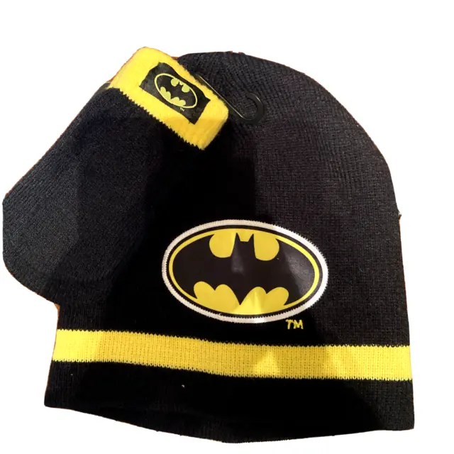 Childs Batman Themed Winter Hat Mittens Kids Childs Beanie One Size Fits Most