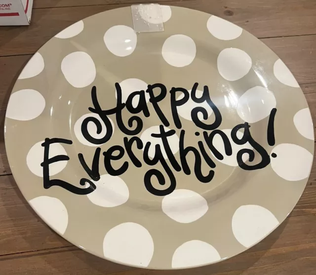 Coton Neutral Dot Happy Everything Round Platter New, Free Shipping