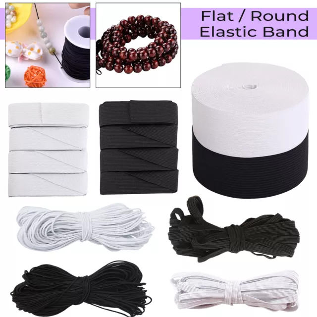 Round/Flat WHITE Elastic BLACK Elastic Cord 1mm-75mm Sewing Elastic Face Mask