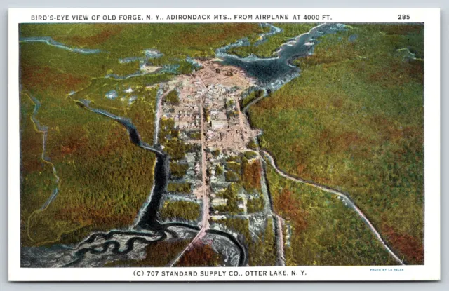 Old Forge New York~Aerial View from Airplane~Adirondack Mts~1920s Postcard
