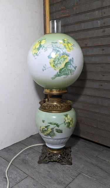Antique Victorian Gone with the Wind Hurricane Parlor Converted Oil Table Lamp