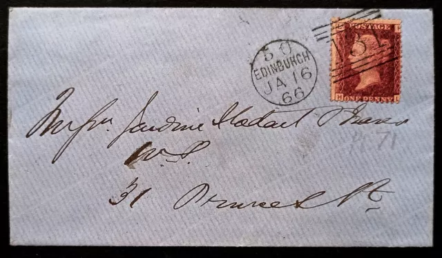 GB Queen Victoria 1d Red SG.44 Pl.74 Used On Letter Dated Pmk. Edinburg 1866 VF
