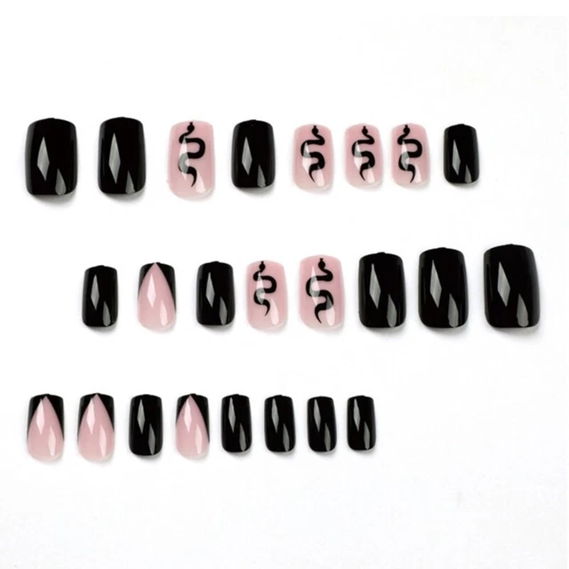 Black-Snake Pattern False Nails Detachable Full Cover False Nails Manicure Decor