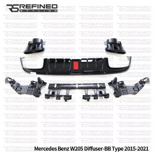 For Mercedes C63 Amg C Class W205 Saloon Gloss Black Rear Diffuser + Tailpipes