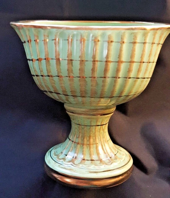 Vintage Hull Pottery Vase Urn Fantasy Turquoise Blue Gold USA Scalloped 15 1957
