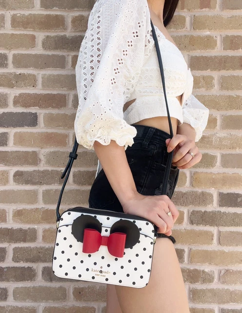 Kate Spade X Disney Minnie Mouse Ear White Polka Dot Crossbody Camera Bag