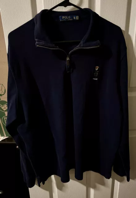 Polo Ralph Lauren Blue Quarter Zip Pull Over Jacket Sz XL Vintage