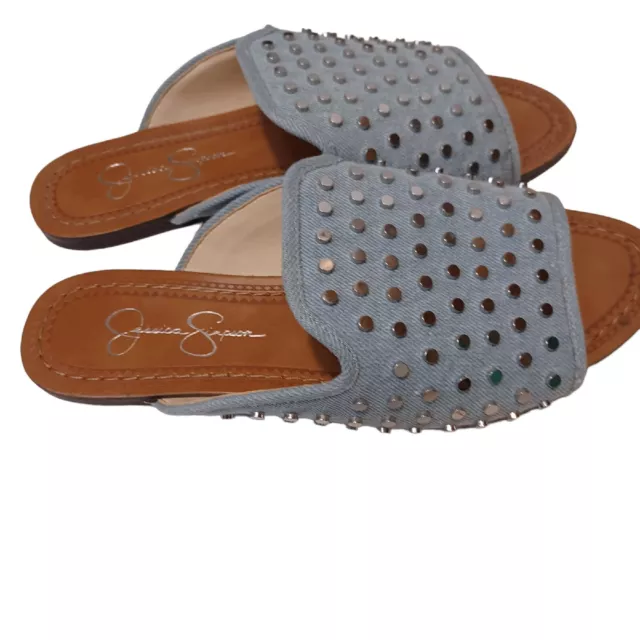 Jessica Simpson Kloe Denim Blue  Leather Sandals Size 8 2