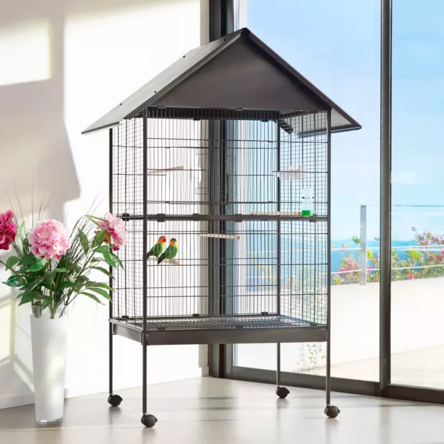 XL Vogelvoliere Vogelkäfig Vogelhaus Vogel Käfig Tierkäfig Sitzstangen +Rollen 2