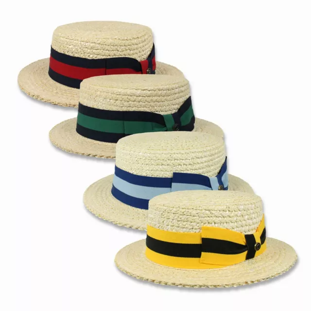 Men's Straw Boater Hat Skimmer Barbershop Sailor Size S M L XL Authentic New